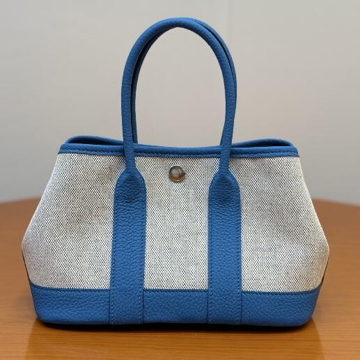 【エルメス HERMES】ガーデンパーティーミニ 23 ハンドバッグ ブルーウートルメール/シルバー金具（100％マシン）
